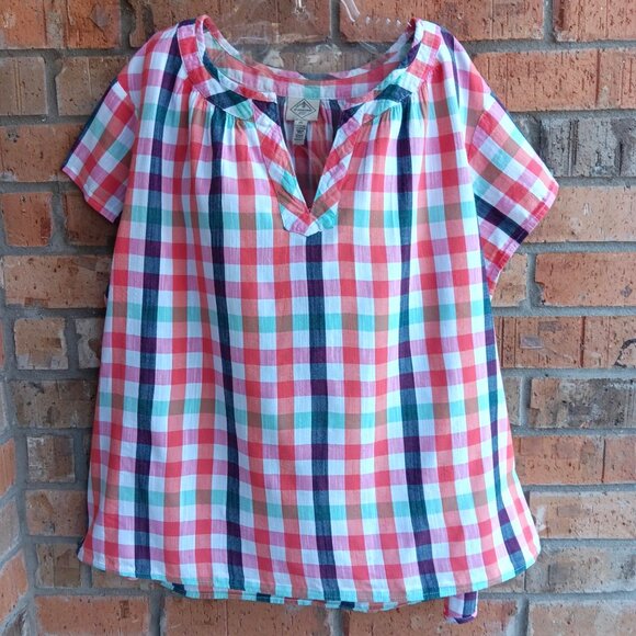 St. John's Bay Womens Top Blouse Short Sleeves Plaid Size 2X - Picture 6 of 8